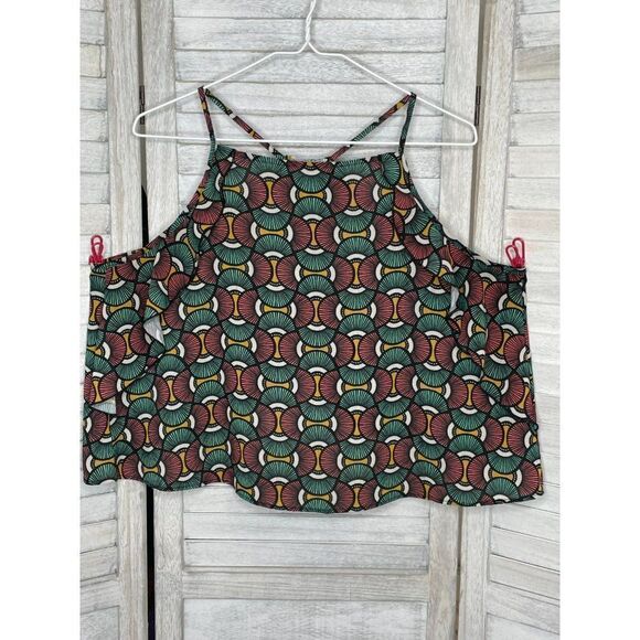 LFT Tank Top Green Yellow Pink Fan Print Size Large - Picture 2 of 8